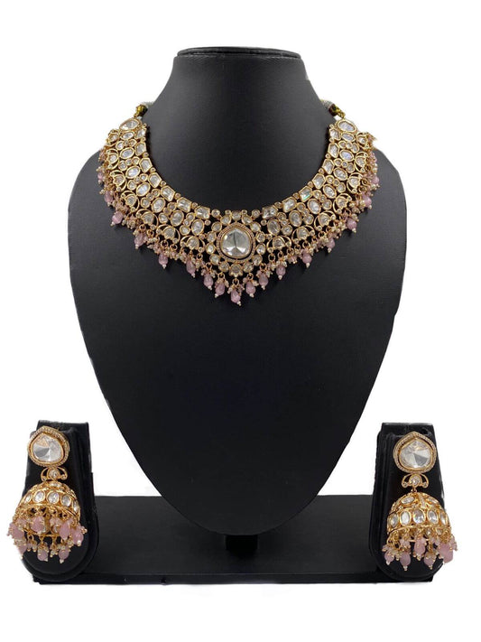 designer Uncut Polki Pink Bridal Necklace Set | Wedding Jewellery . 