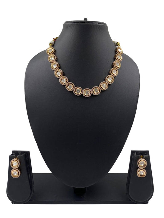 single-line uncut short Polki Necklace Set for Indian and western  Wear 