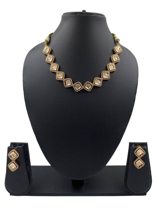  Modern Look single-line AD And Polki Necklace Set 