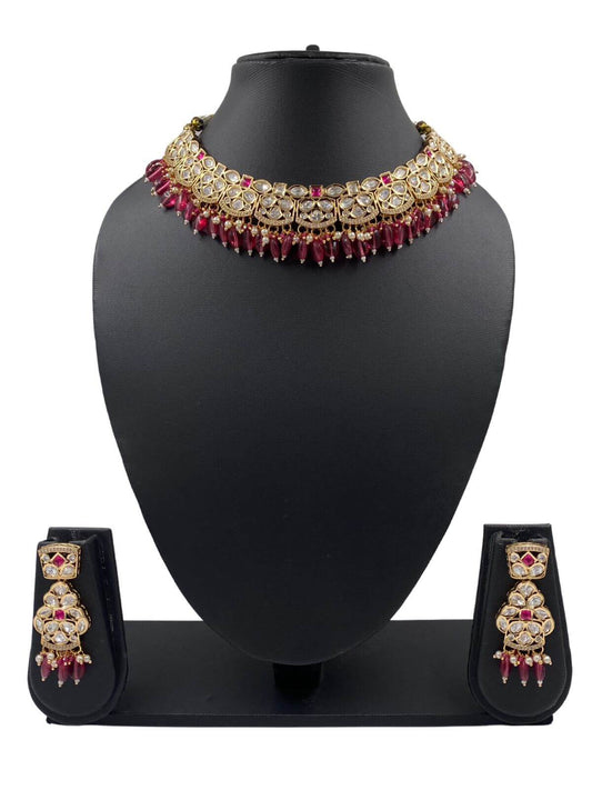  Designer Kundan Polki pink Choker Necklace Set for women online