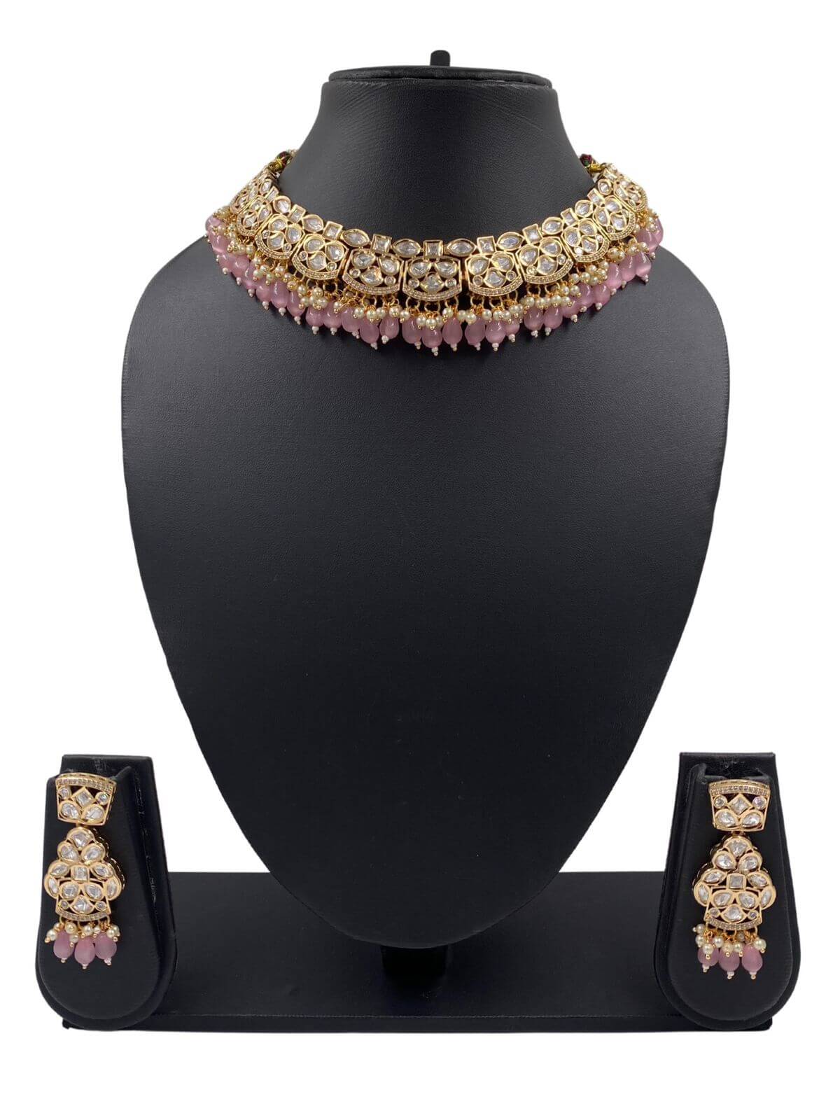  Designer Kundan PolkiBaby pink Choker Necklace Set for women online