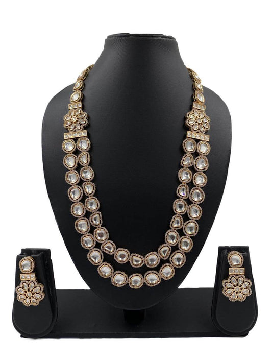 double-layered long uncut polki necklace set 