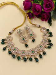 Designer Green Polki Jewellery Necklace Set for weddings, engagements and marriage receptions online 
