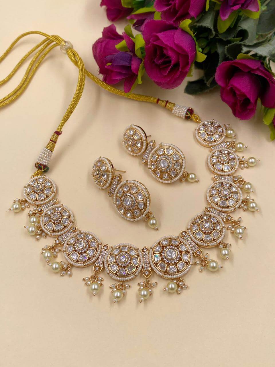 Designer  Polki Jewellery Necklace Set for weddings, engagements and marriage receptions online 