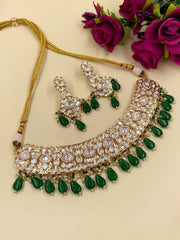 Designer Green  Kundan Polki Choker Necklace Set for weddings , parties , sangeet and engagement ceremonies