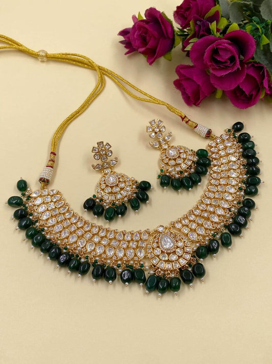  Unique Wedding Green Polki Jewellery Necklace Set for weddings, parties, sangeet and engagement ceremonies