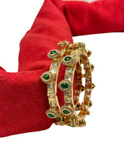 Rose Gold Plating Green Polki Pacheli Bangles for Weddings Online