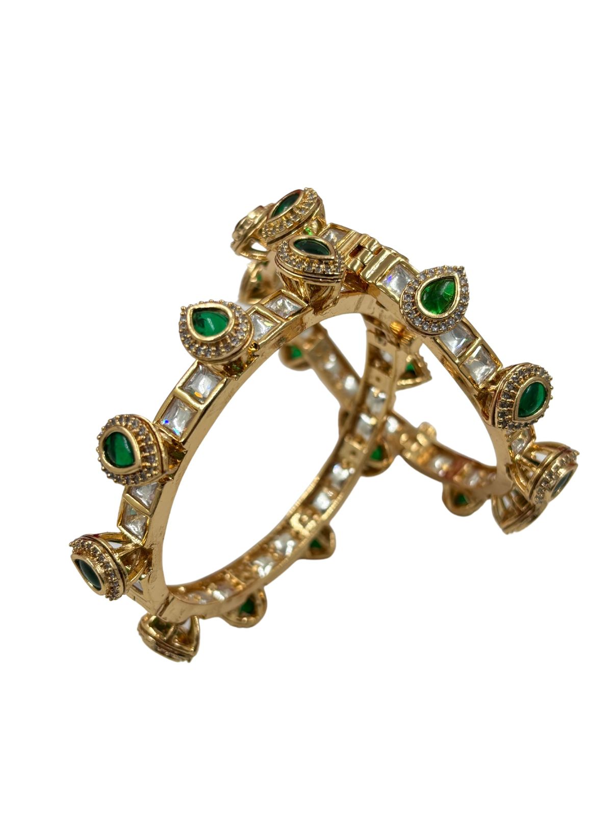 Rose Gold Plating Green Polki Pacheli Bangles for Weddings Online