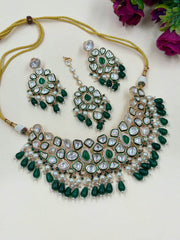 designer uncut Kundan Polki Bridal Jewellery Necklace Set