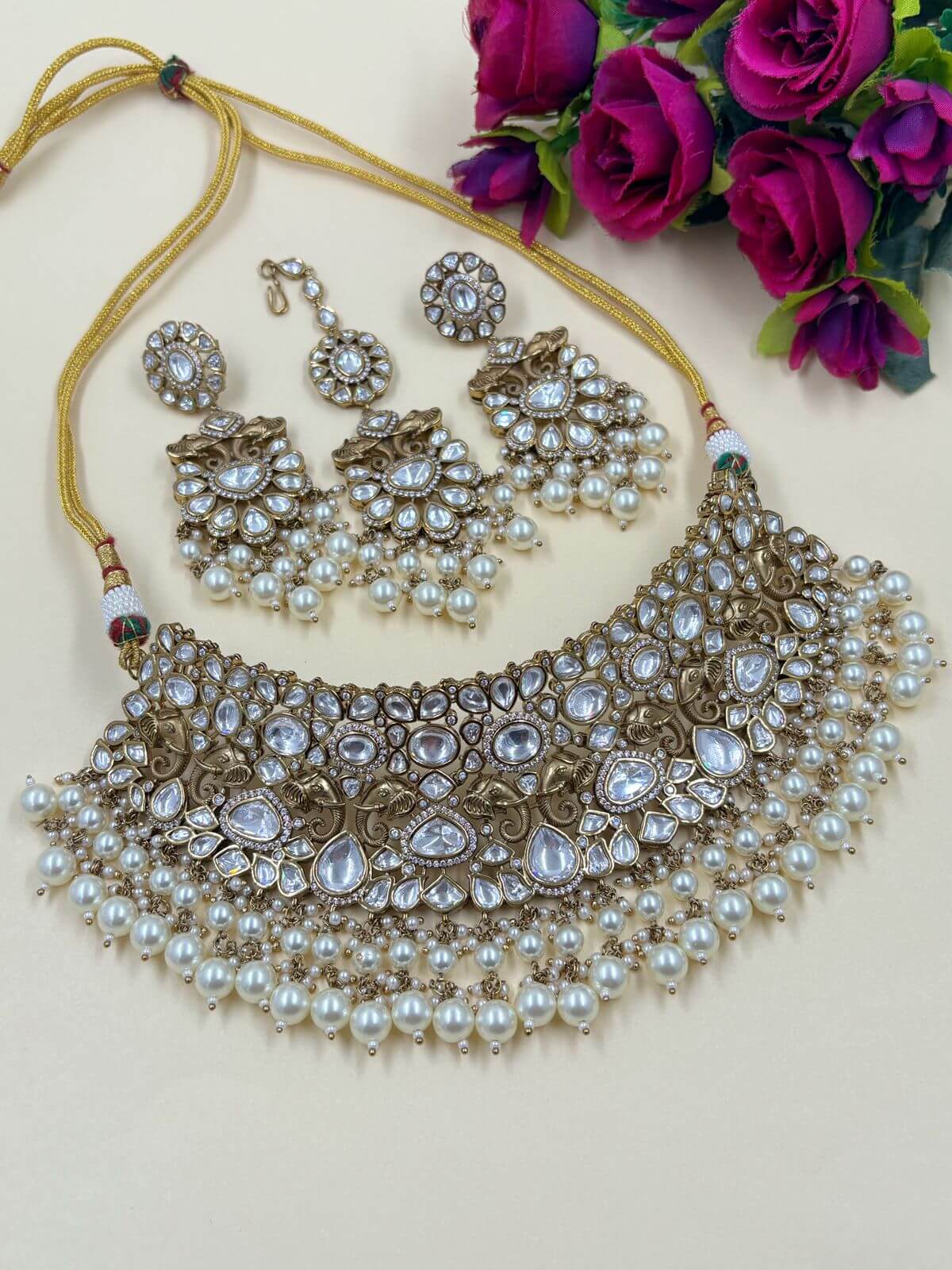 Maharani Designer Polki Kundan Bridal Jewellery Necklace Set By Gehna Shop