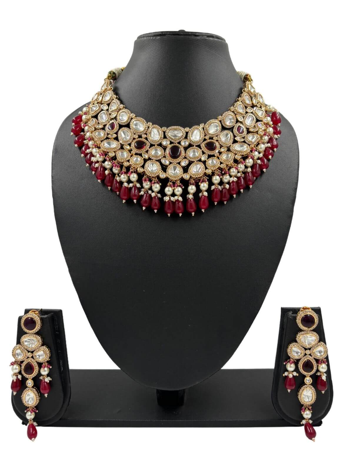 Padmini Red Kundan Polki Bridal Necklace Set | Wedding Jewellery Set