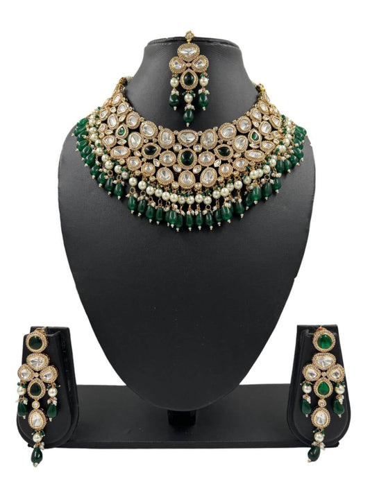 Padmini Green Kundan Polki Bridal Necklace Set | Wedding Jewellery Set