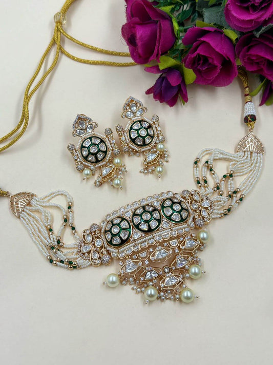 Priamvada Stunning Royal Look Kundan Polki Choker Necklace Set