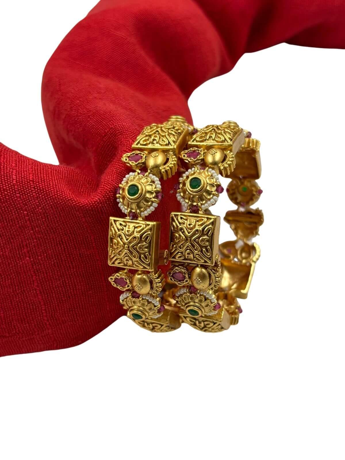 Traditional Antique Openable Gold Bangles Set By Gehna Shop handcrafted for weddings and parties online 