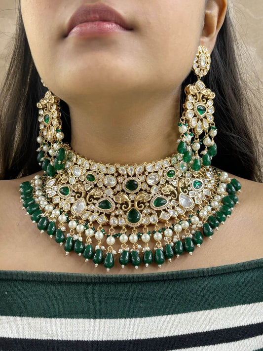 Maharani Designer Polki Kundan Green Bridal Jewellery Necklace Set By Gehna Shop