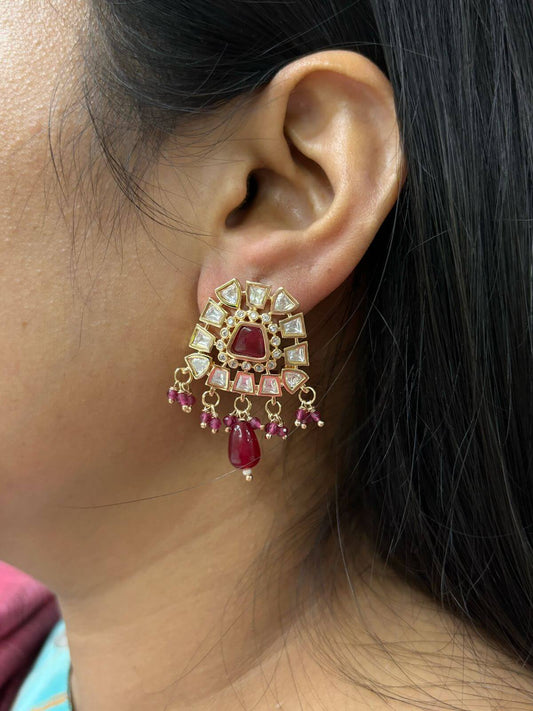 Norah Designer Uncut Big Polki Stud Earrings | Pink Oversize Stud Earrings