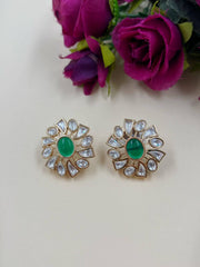 Unique Green Polki Stud Earrings For Weddings And Parties