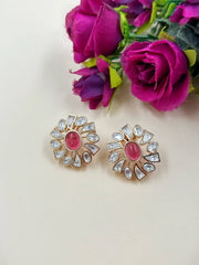 Unique Pink Polki Stud Earrings For Weddings And Parties
