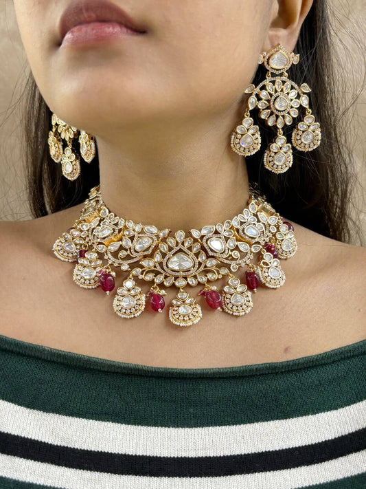 Kundan Polki Bridal Jewellery Necklace Set. 