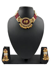 Gold Plated Elephant Design Antique Gold Choker Necklace Set
