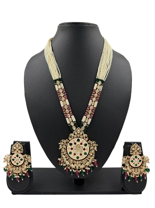  Royal Long Polki Kundan Pendant Necklace Set | Wedding Jewellery Set