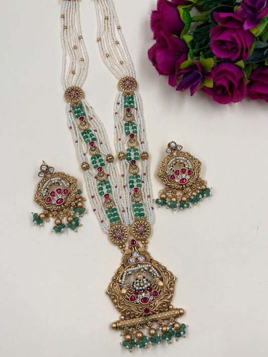 Long Antique Gold Pendant Necklace Set | Antique Jewellery