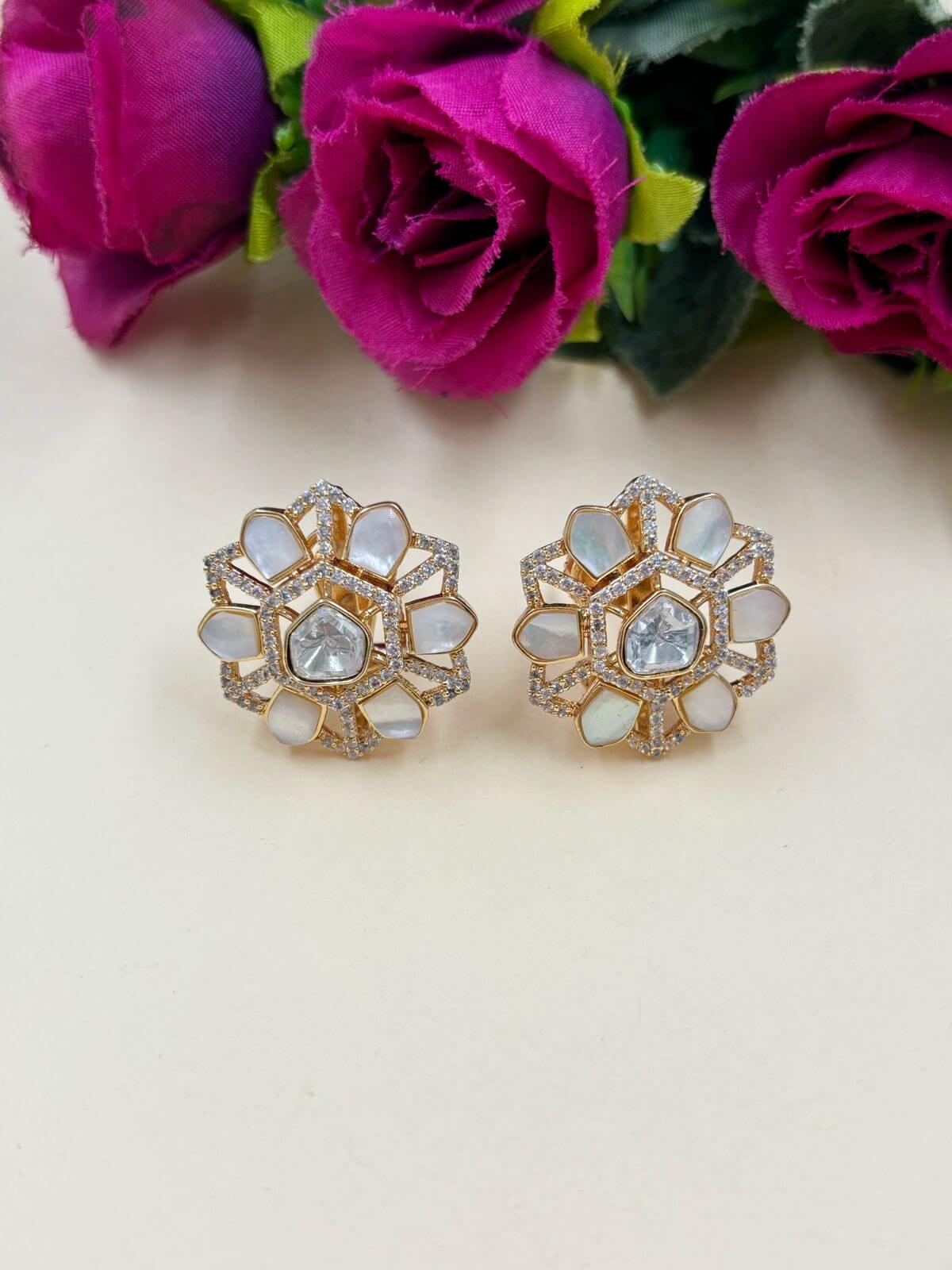 DesignerMOP  Kundan Polki Stud Earrings For Ladies