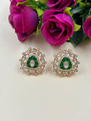 Maya Designer Green Polki Stud Earrings For Women