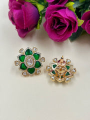 Big Flower Design Polki Stud Earrings For Women | Big Party Earrings