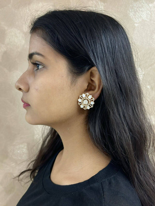 Designer Kundan Polki Stud Earrings For Ladies