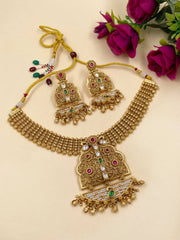 Muskan Designer Antique Jewellery Golden Necklace Set 
