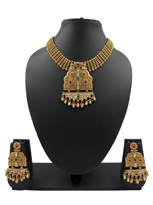 Muskan Designer Antique Jewellery Golden Necklace Set 