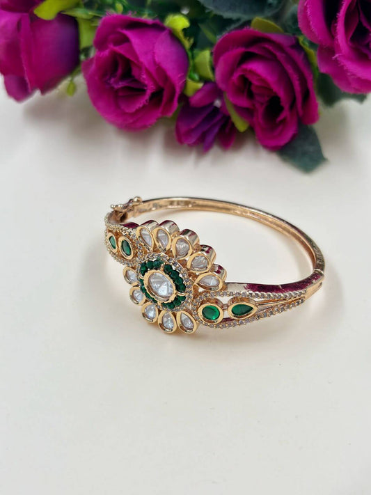 Sweety Flower Design Polki Green Bracelet For Women