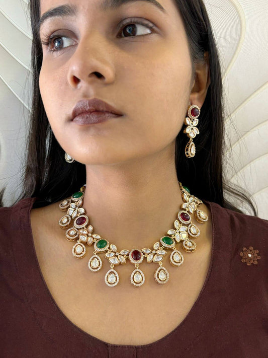 Designer multi color Kundan Polki Party Wear Necklace Set By Gehna Shop