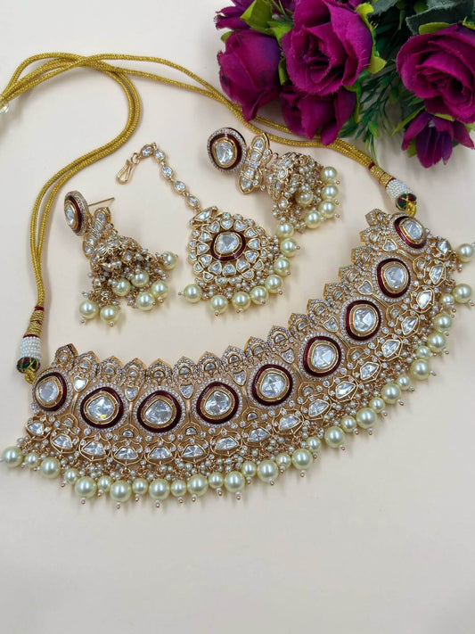  Designer Bridal Polki Choker Necklace Set With Tikka | Choker Jewellery