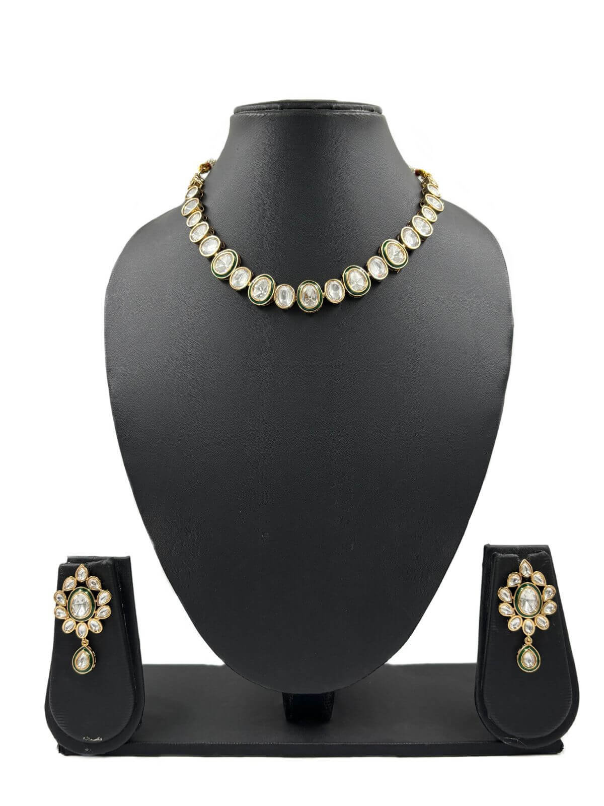 Designer Single Line Short Polki Necklace Set For Women
