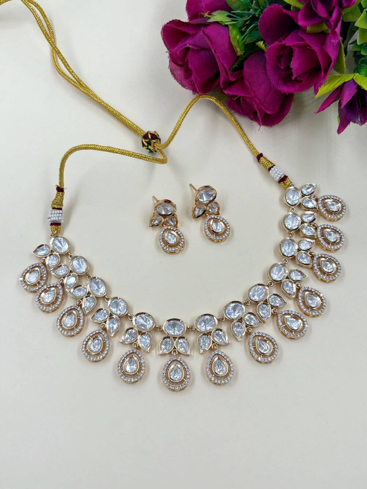 Beautiful Kundan Polki Necklace Set | Designer Polki Jewellery