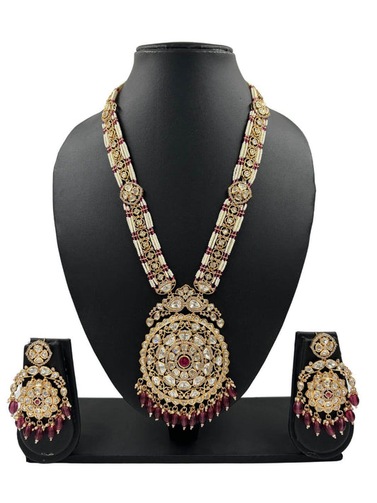 Artificial Long Polki Necklace Set For Weddings | Red Wedding Jewellery