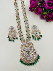 Artificial Long Polki Necklace Set For Weddings | Green Wedding Jewellery