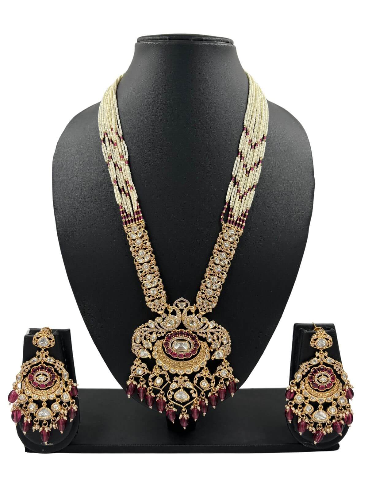  Exclusive Long Polki Studded Peacock Design Necklace Set For Weddings