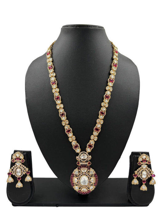 Designer Long Pink Polki Necklace Set |  Wedding Jewellery
