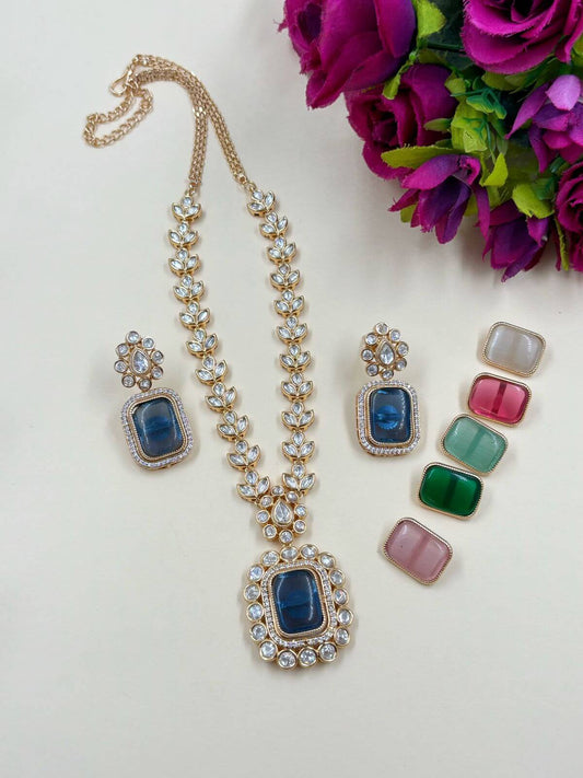 Pranika Designer Look Changeable Stones Polki Necklace Set By Gehna Shop