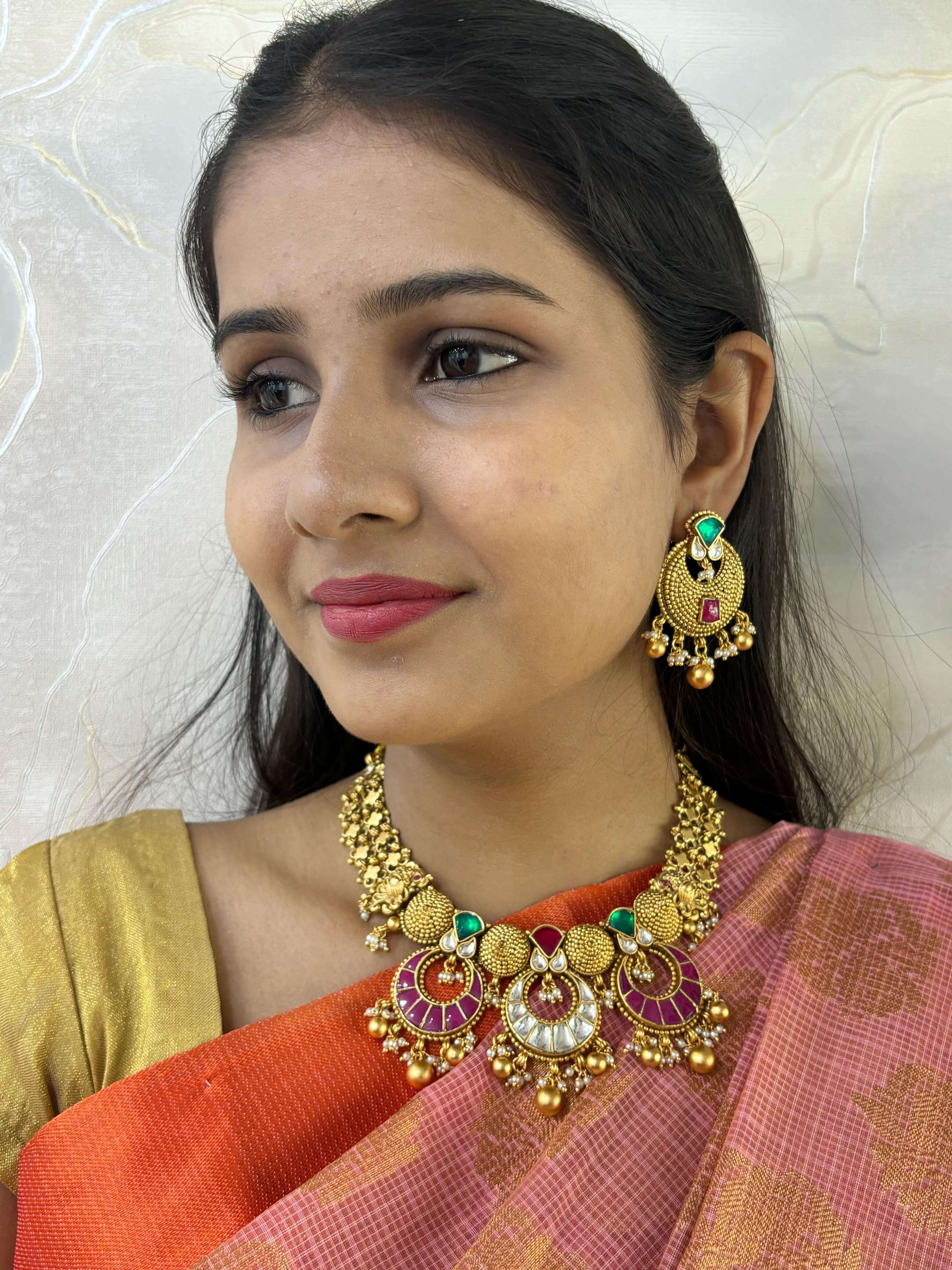  Artificial Short Antique Gold Necklace Set | Antique Kundan Jewellery