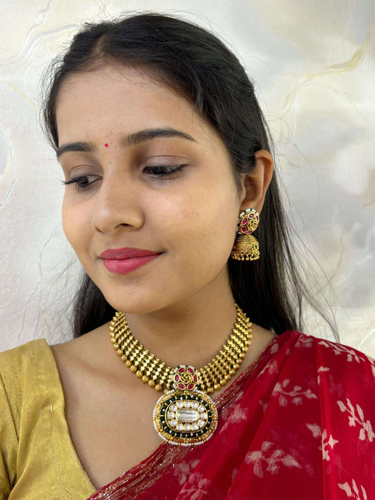 Pushpanjali Gold Plated Antique Necklace Set For Women
