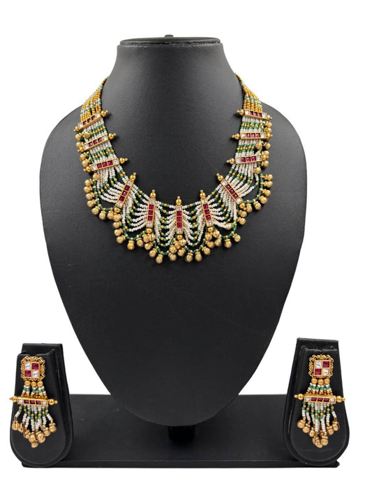 Nayantara Gold Plated Pearls And Kundan Antique Gold Necklace Set