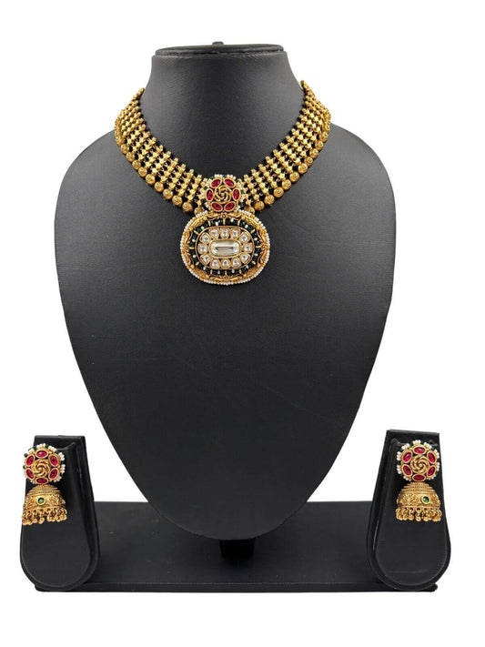 Pushpanjali Gold Plated Antique Necklace Set For Women