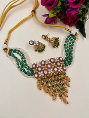 Artificial Antique Choker Necklace Set | Antique Gold Green Choker Jewellery