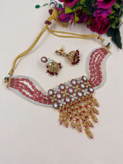 Artificial Antique Choker Necklace Set | Antique Gold Red Choker Jewellery
