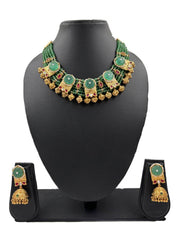 Vaibhavi Gold Platded Geen Antique Gold Necklace Set