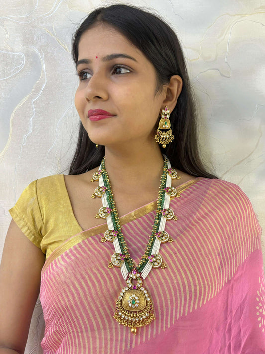 Sushmita Designer Long Antique Gold Necklace Set | Antique Gold Wedding Jewellery